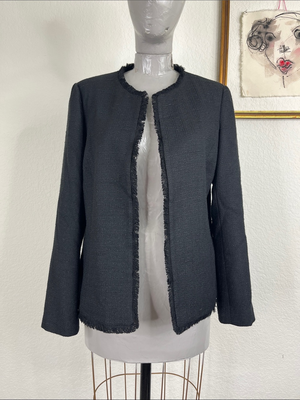 Of Mercer Tweed Fringe Blazer Jacket